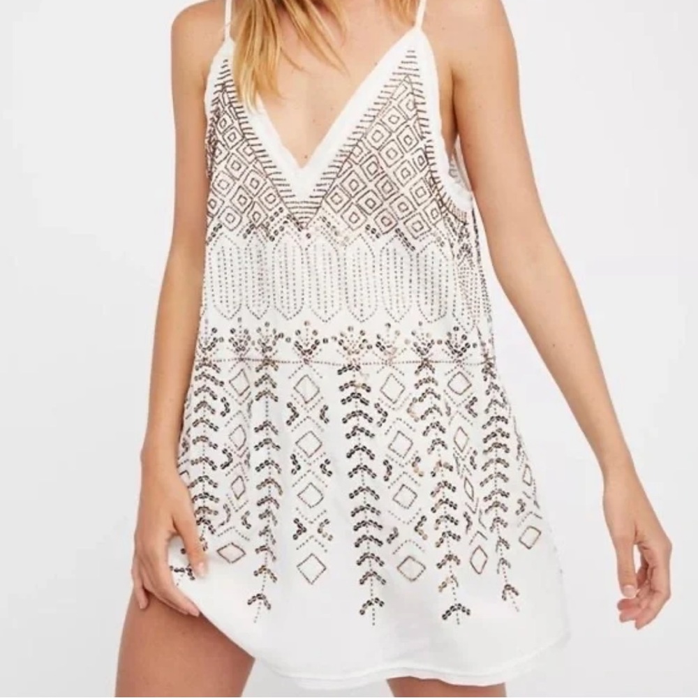 Free People Arizona Nights Beaded White Dress